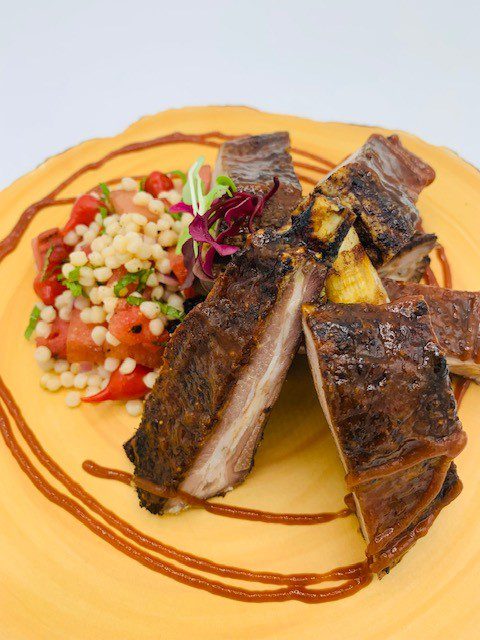 Barbecue Denver Lamb Rib with Grilled Watermelon, Couscous and Mint Salad